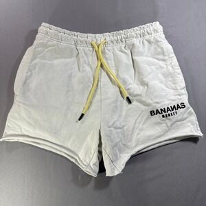 Bananas Monkey Women White Cotton Sweat Shorts Raw Hem Graphic Logo Small S